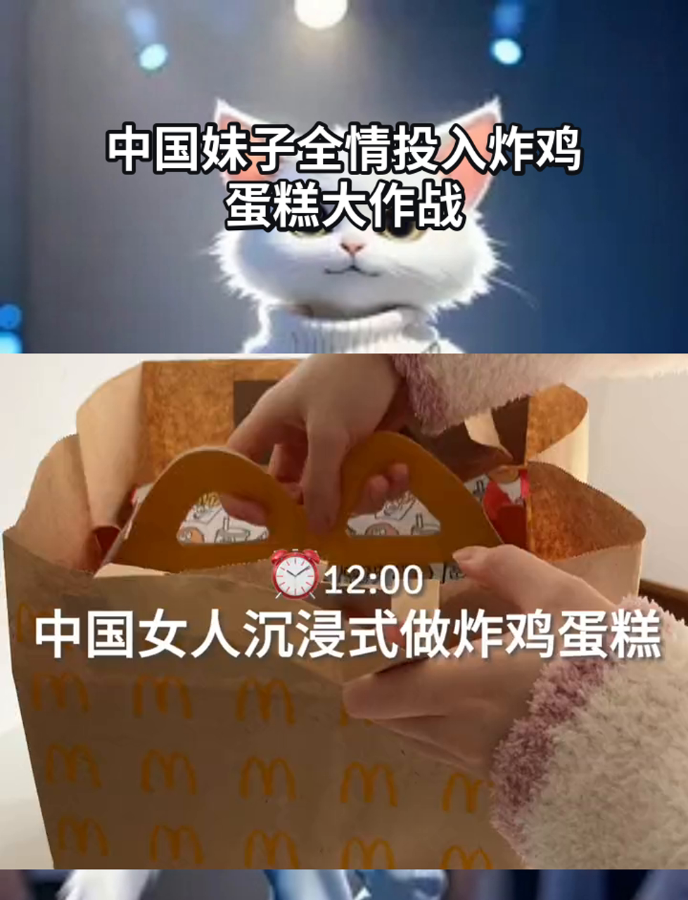 中国妹子全情投入炸鸡蛋糕大作战