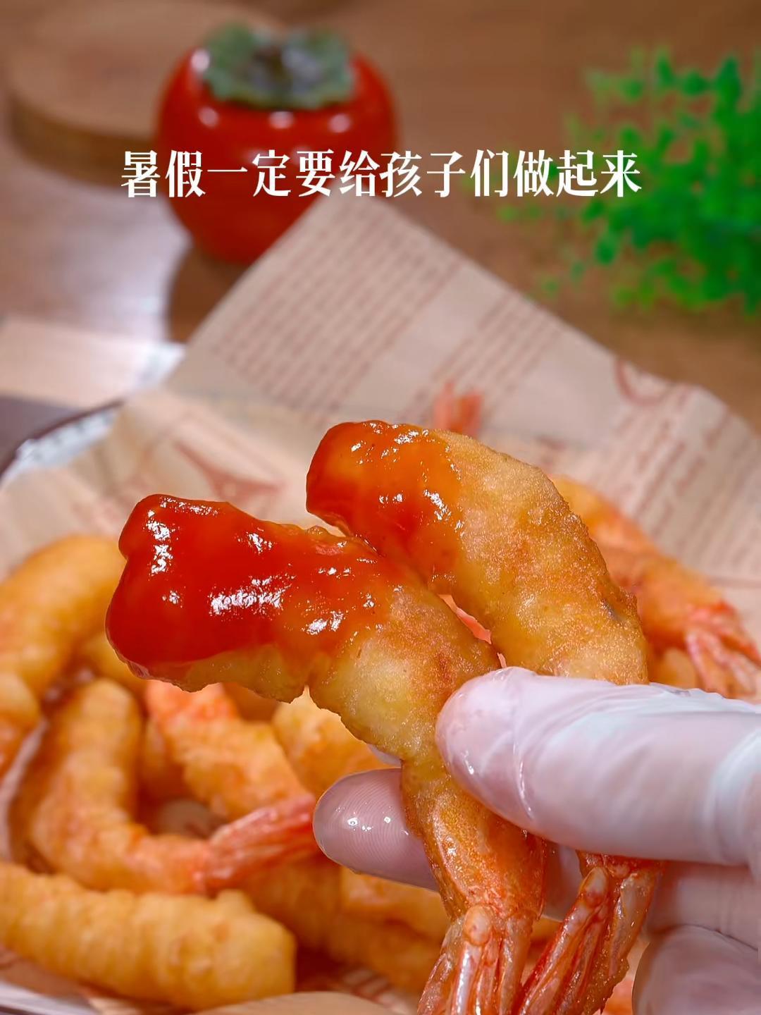 天妇罗炸大虾一上桌,大小朋友都抢着吃,酥酥脆脆