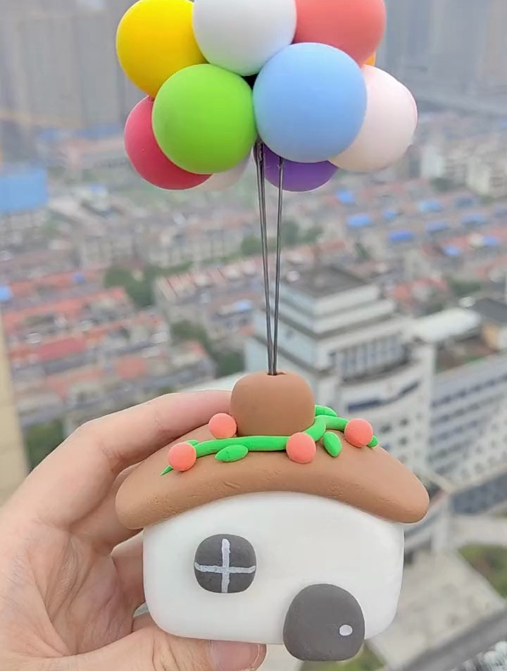 用超轻黏土做气球小飞屋,好看还能当摆件