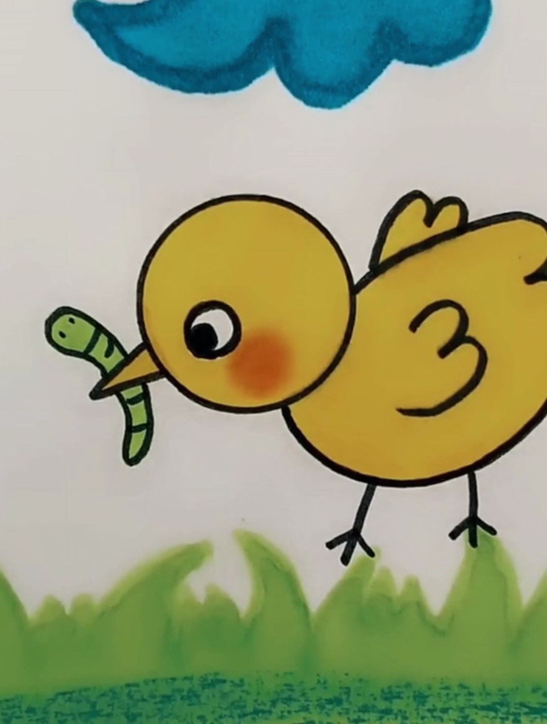 小鸡吃虫儿简笔画,简笔画教学