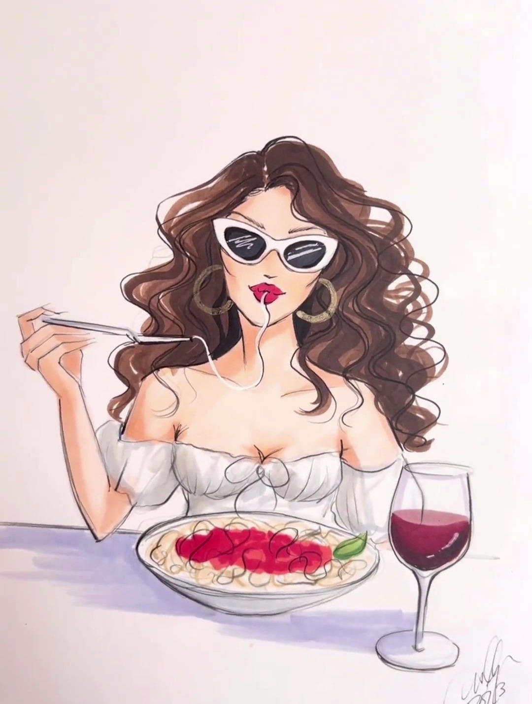 吃意大利面 服装设计手绘