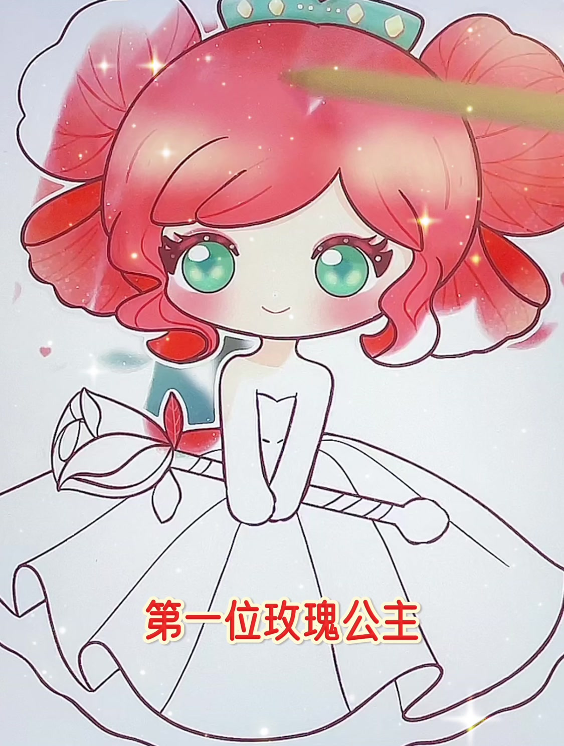 可爱花朵公主简笔画,玫瑰花公主动漫卡通简笔画,儿童手绘简笔画