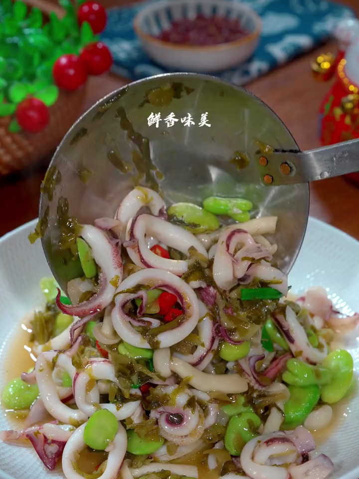 鲜嫩爽脆的雪菜炒鱿鱼