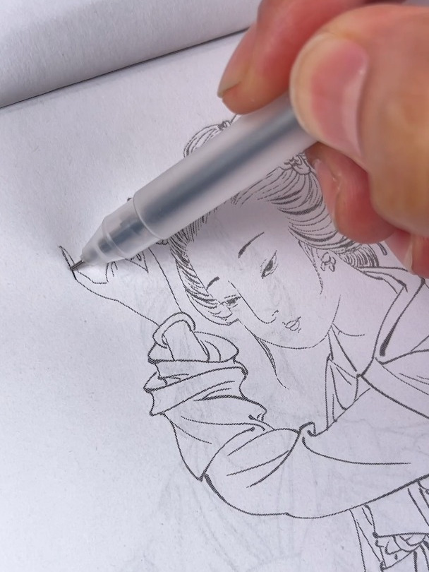 中国画白描,初学者入门,花卉植物禽鸟动物人物山水,孩子喜欢画