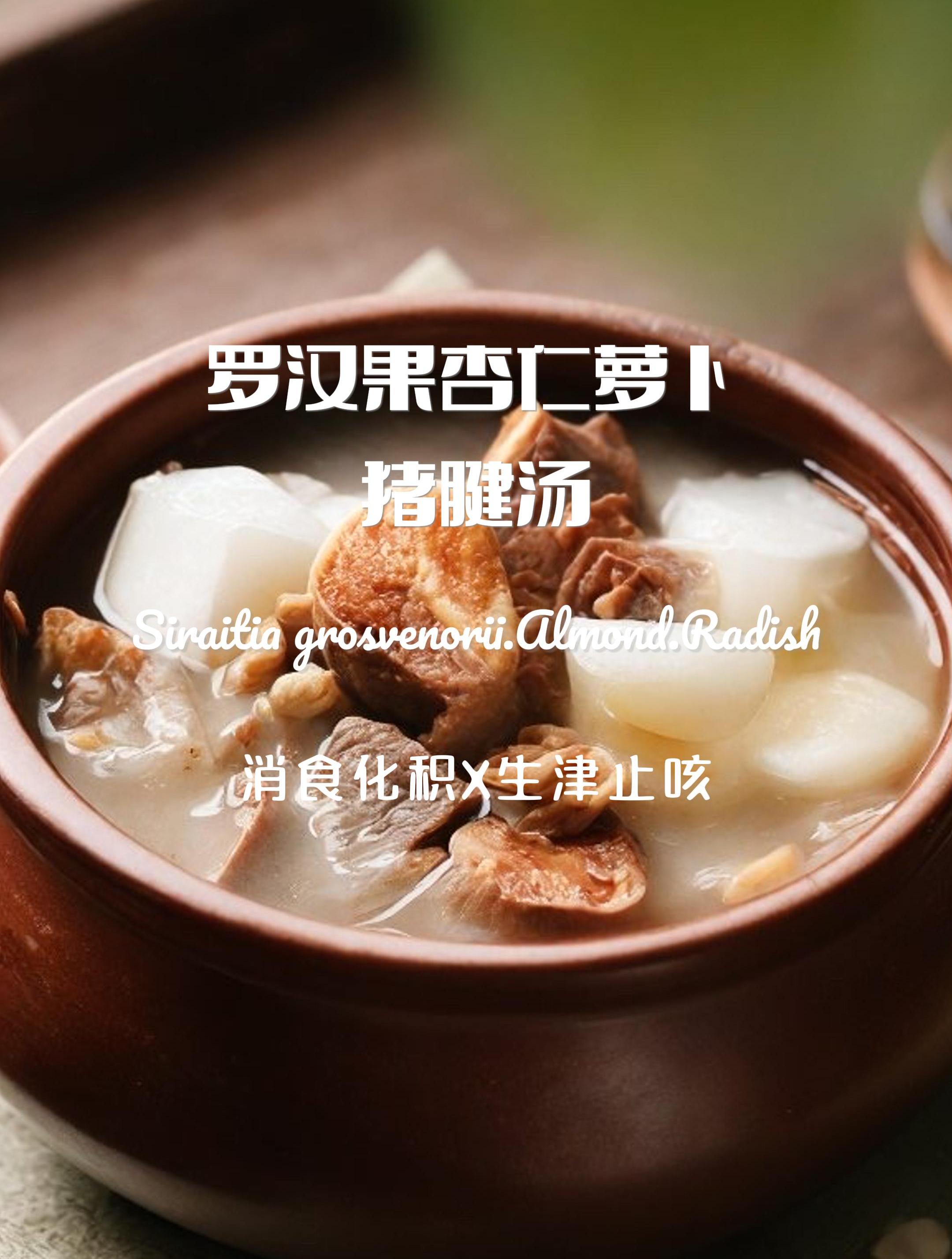 罗汉果杏仁萝卜猪腱汤:消食化积,生津止咳