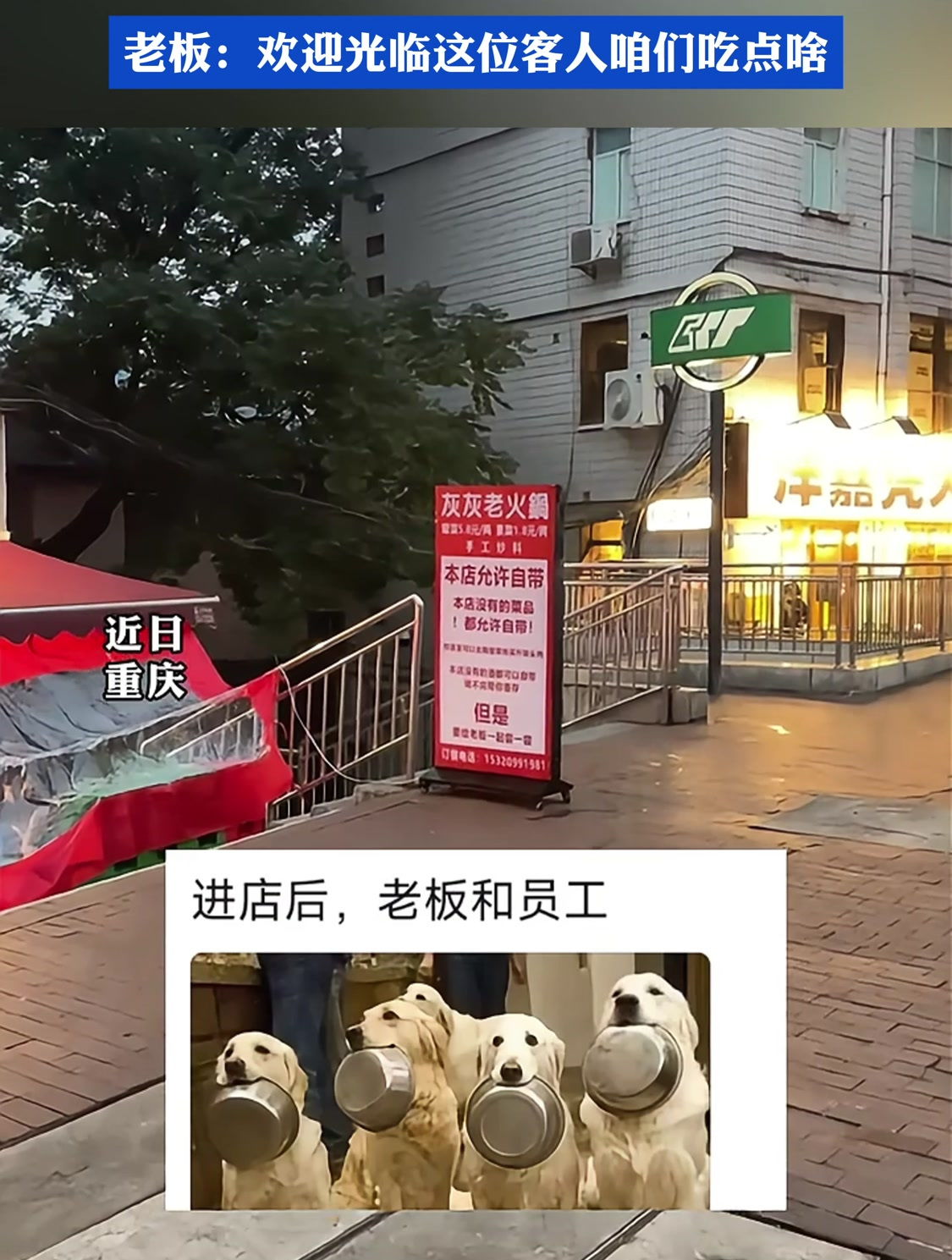 大街上独具一格的广告牌,本店允许自带菜品单要给老板尝尝