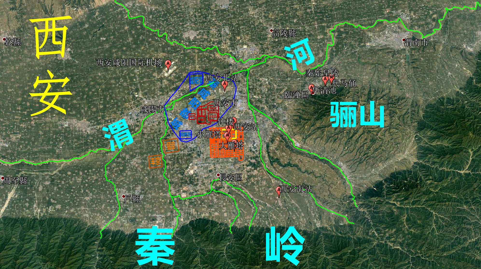 [图]秦唐文化千年古都,八水环绕古墓遍地,三维地图带你了解西安