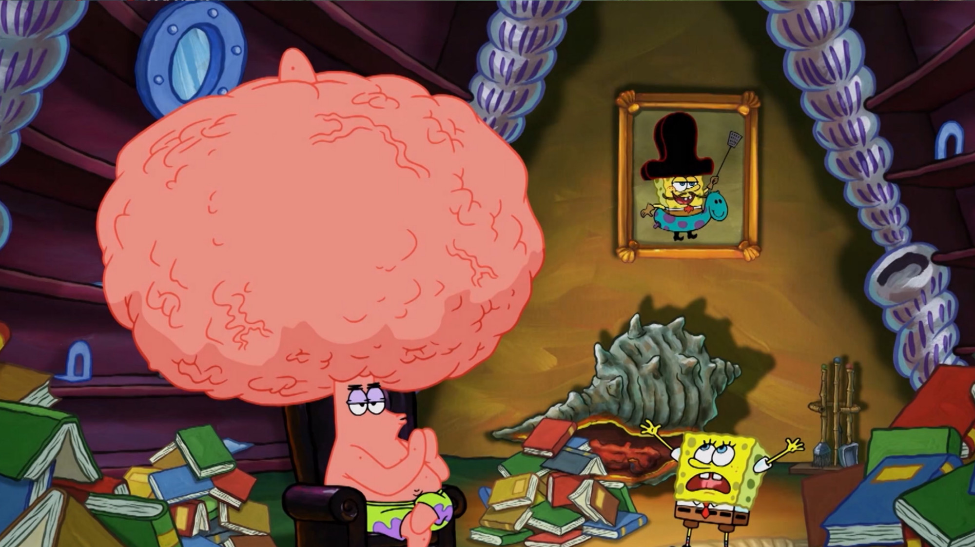 《海绵宝宝》教派大星看书，短短几分钟脑袋直接变得超大！