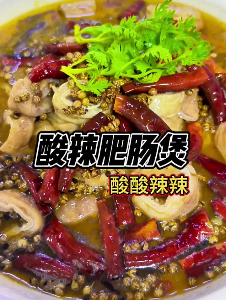 酸酸辣辣非常好吃,酸辣肥肠煲,味道杠杠滴