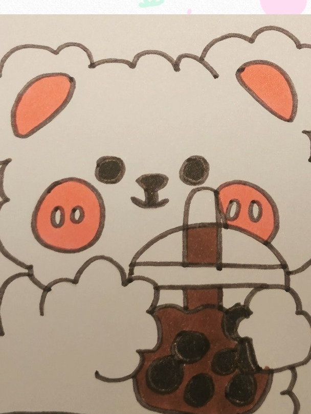 妈妈画的可爱小熊喝奶茶VS我画的可爱小熊喝奶茶