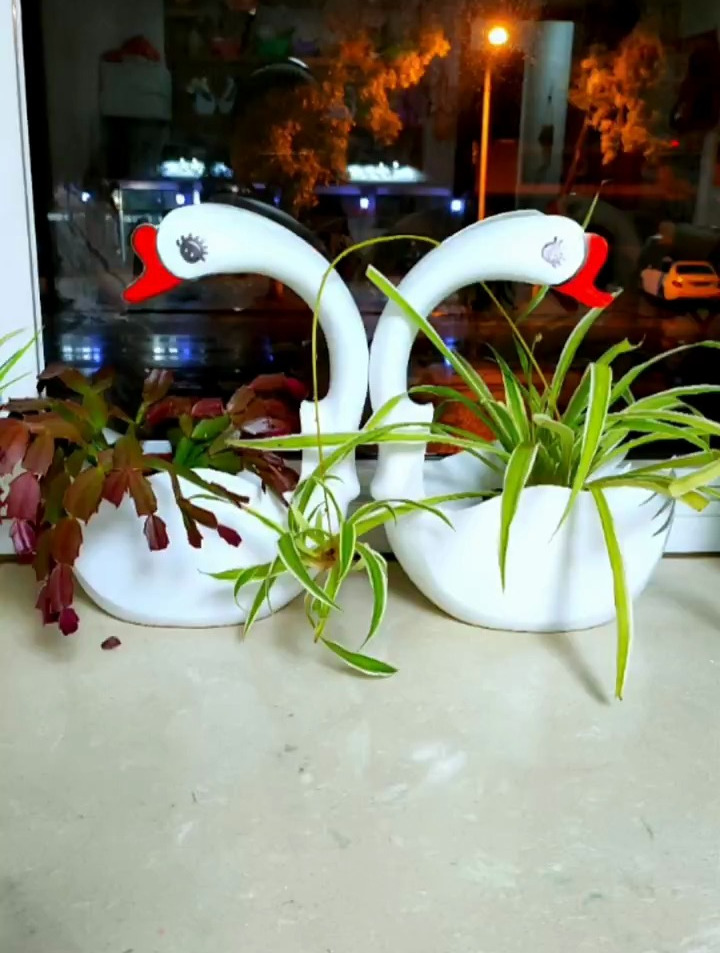 洗衣液瓶子别着急扔,制作一对可爱的大白鹅花盆吧