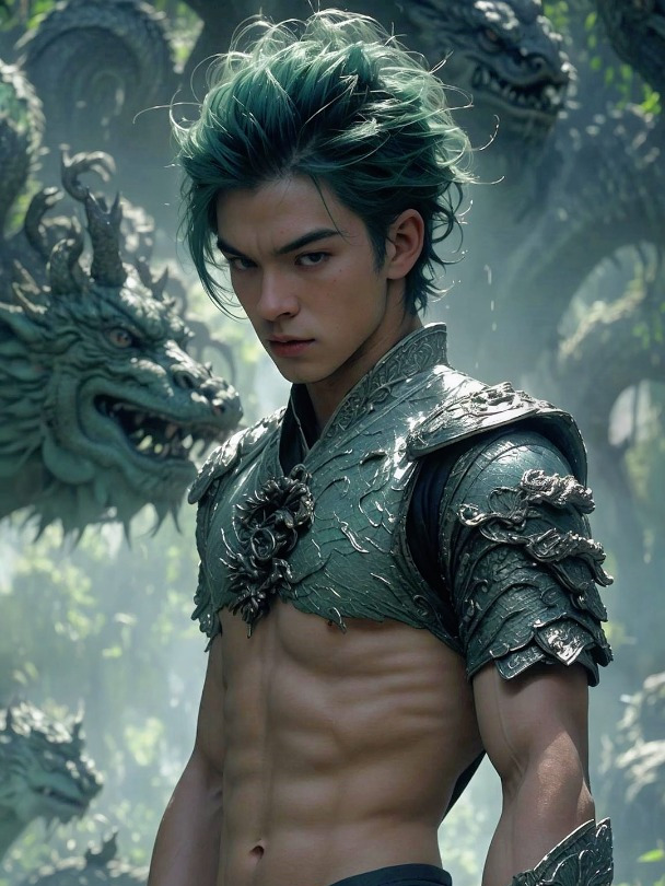 御龙少年 腹肌男友 绿色系帅哥手机壁纸