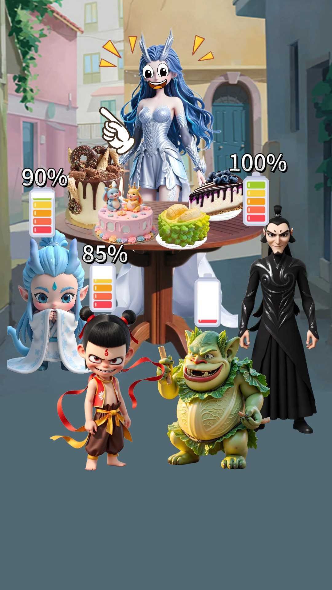 小哪吒和小敖丙粉蛋糕吃