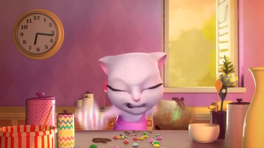 《会说话的汤姆猫家族》安吉拉的手指被果冻粘上了,这下麻烦了