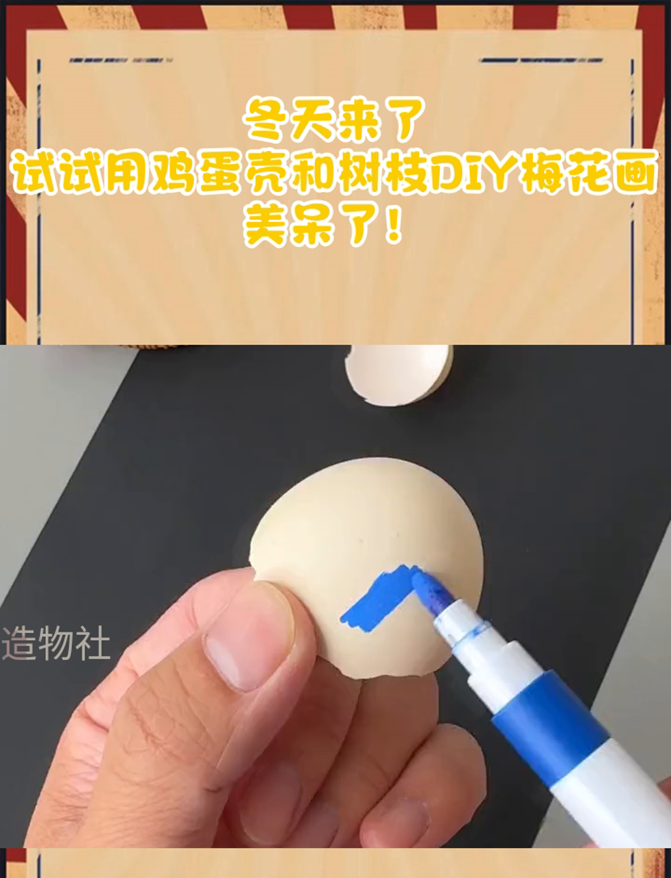 冬天来了,试试用鸡蛋壳和树枝DIY梅花画,美呆了!