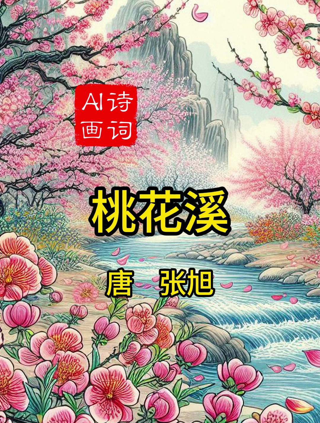 《桃花溪》唐 张旭 古诗配画 小学五年级上册