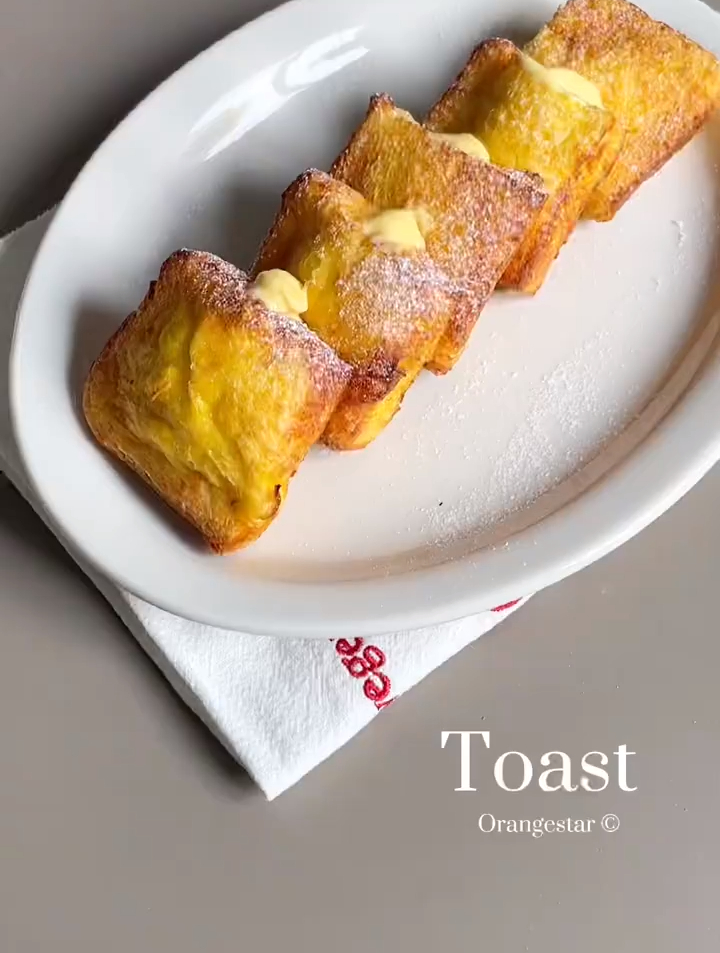 吐司片变口袋法式吐司,卡仕达酱爆浆吐司