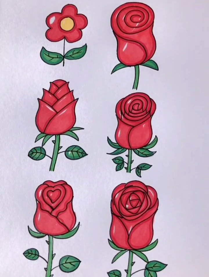 教你各种画玫瑰花的方法,来看看你是几年级 儿童简笔画 简笔画