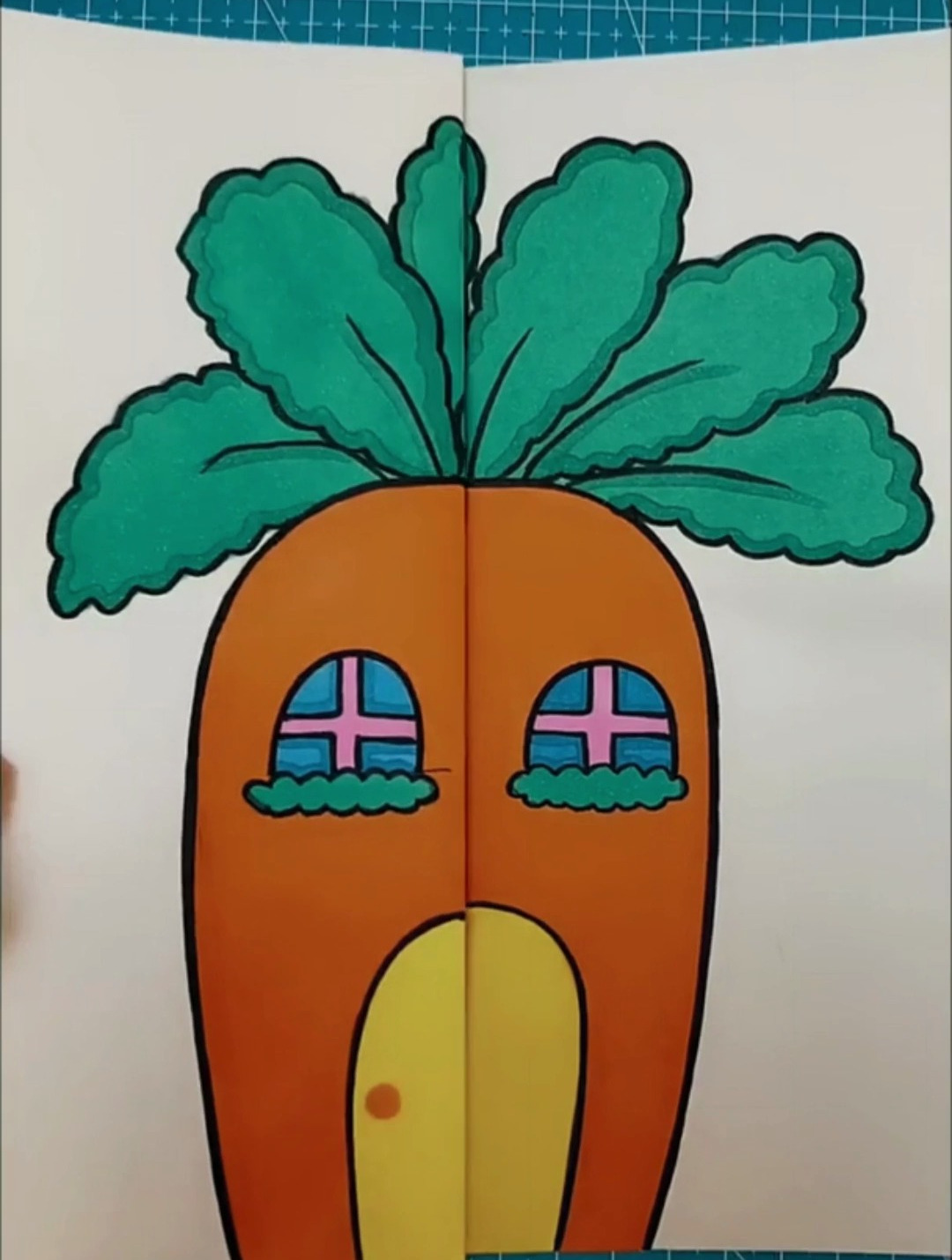创意折叠画小兔子和胡萝卜,简笔画教学