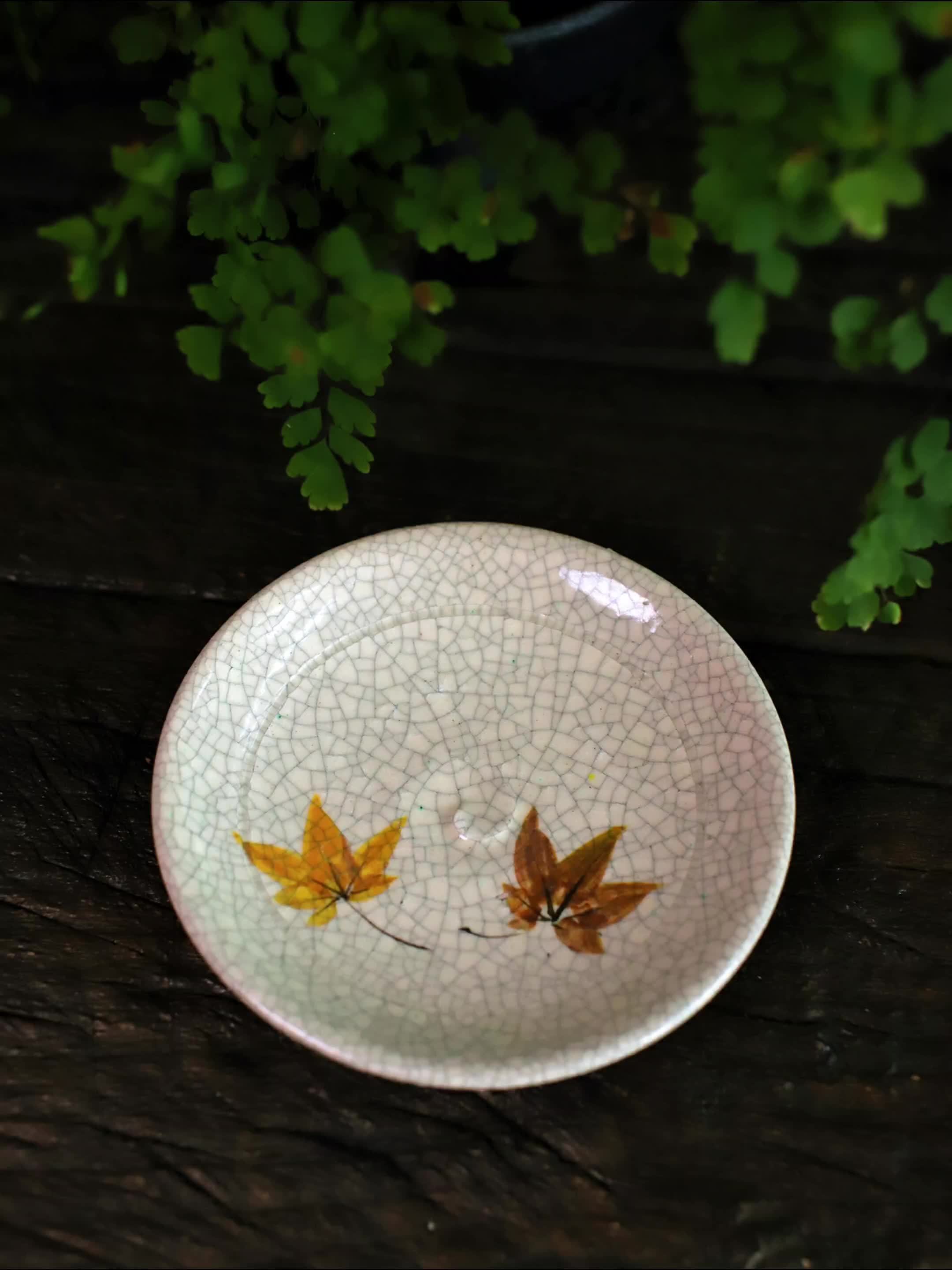 器满陶瓷手绘枫叶小茶托手工餐盘糕点盘
