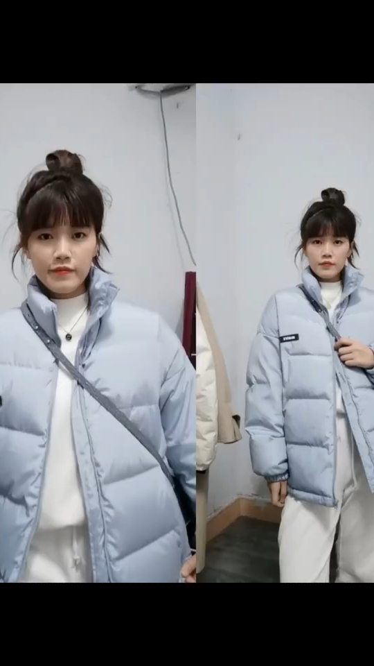 浅蓝色的羽绒服的穿搭呀