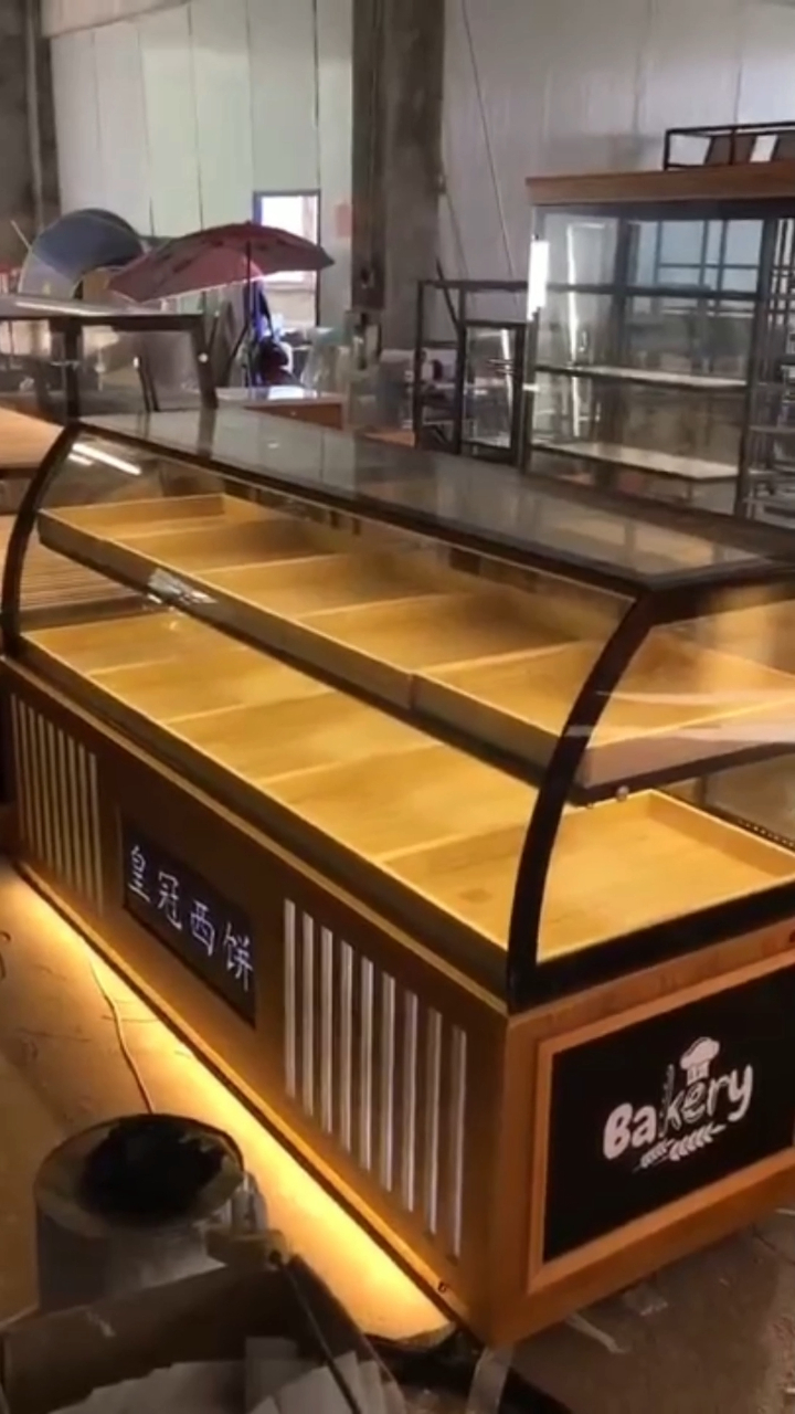 实木蛋糕展柜_烘焙货柜_面包蛋糕货架玻璃柜台