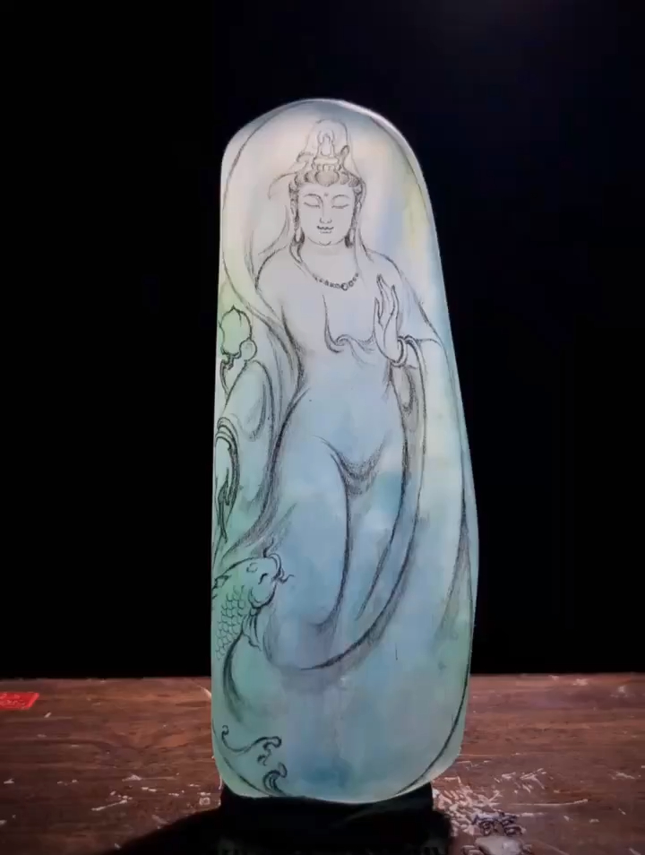 鱼篮观音雕刻起货,成品的效果超美的