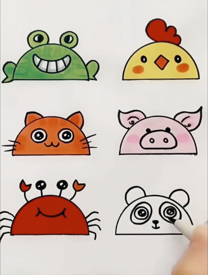 尺子画各种小动物头像,简笔画教学
