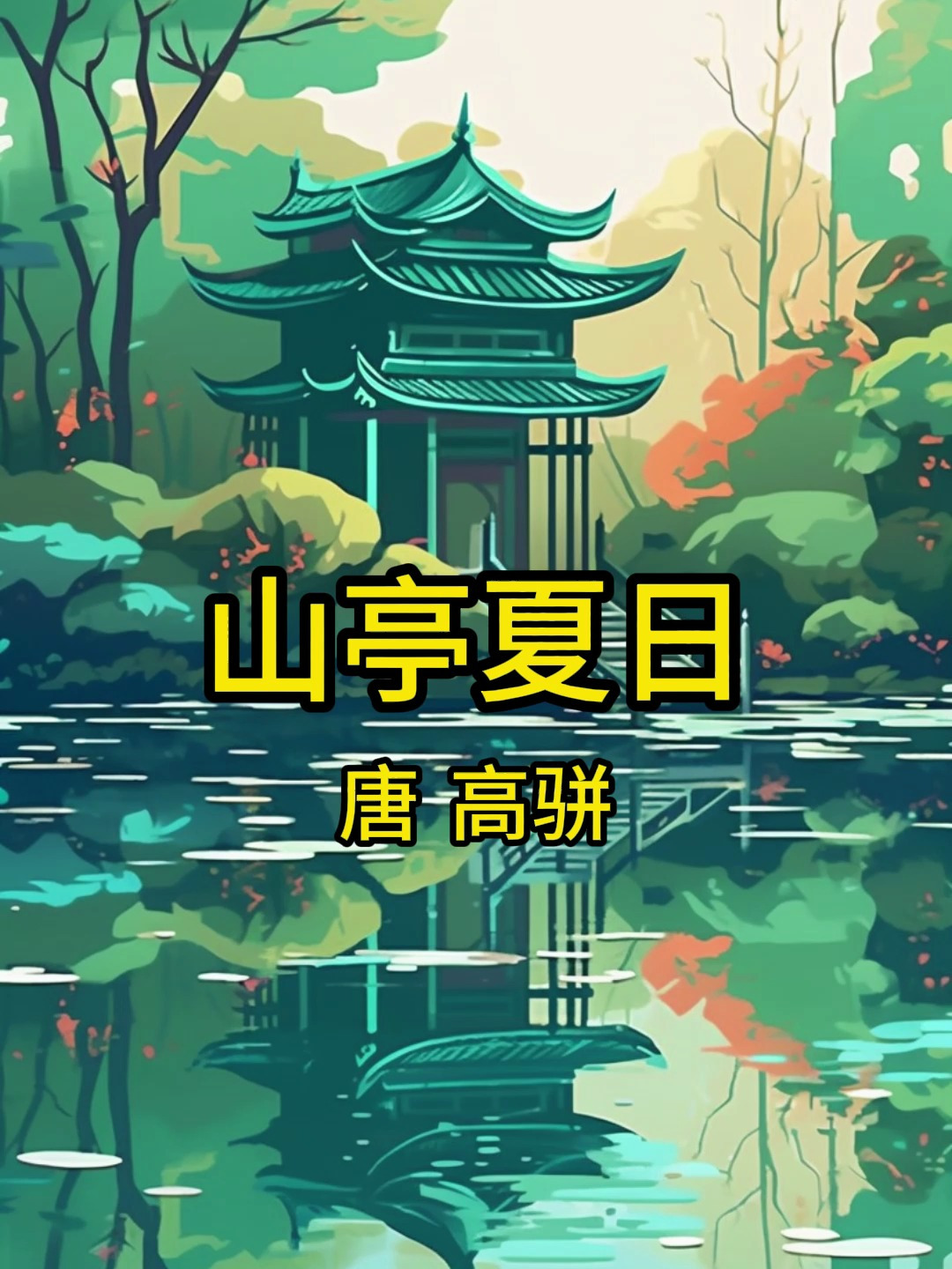 山亭夏日古诗配画一幅色彩鲜丽、情调清和的图画幼儿古诗儿童必背