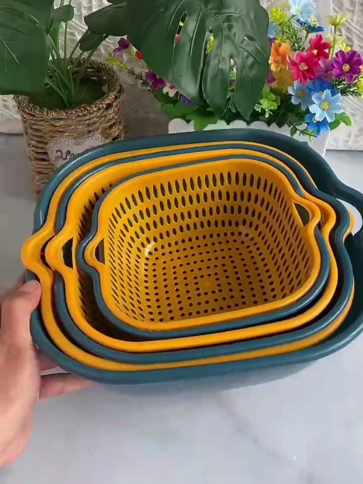 新款双层沥水篮6件套塑料洗菜篮洗菜盆家用厨房洗菜框