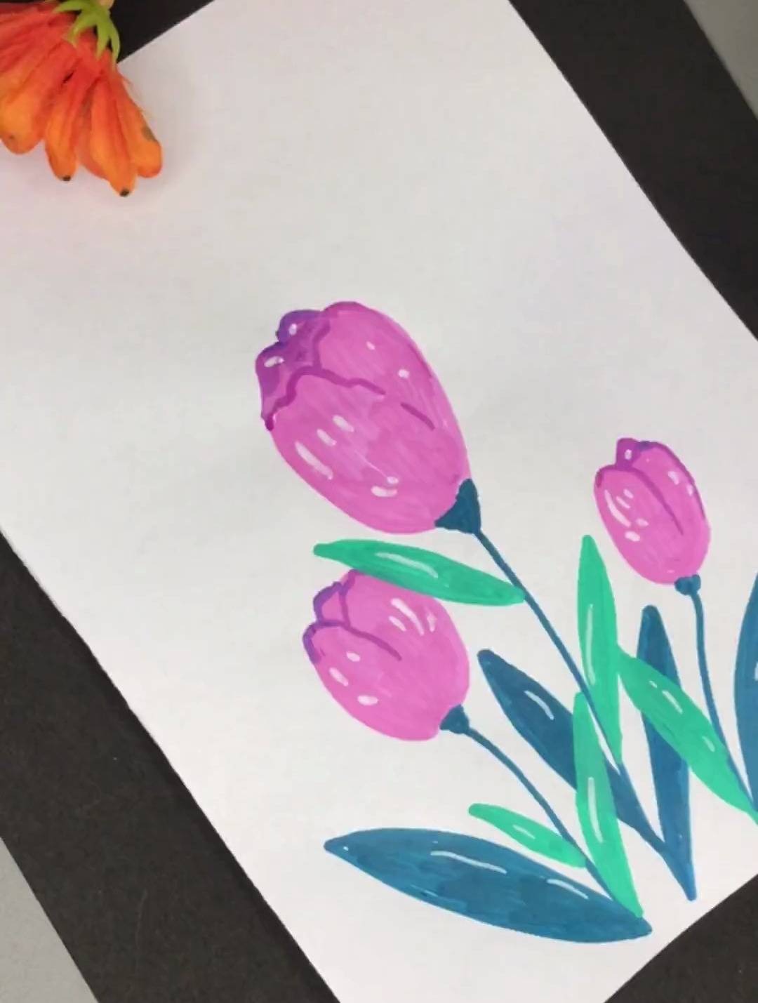 郁金香简笔画 简笔画 丙烯马克笔 丙烯马克笔绘画