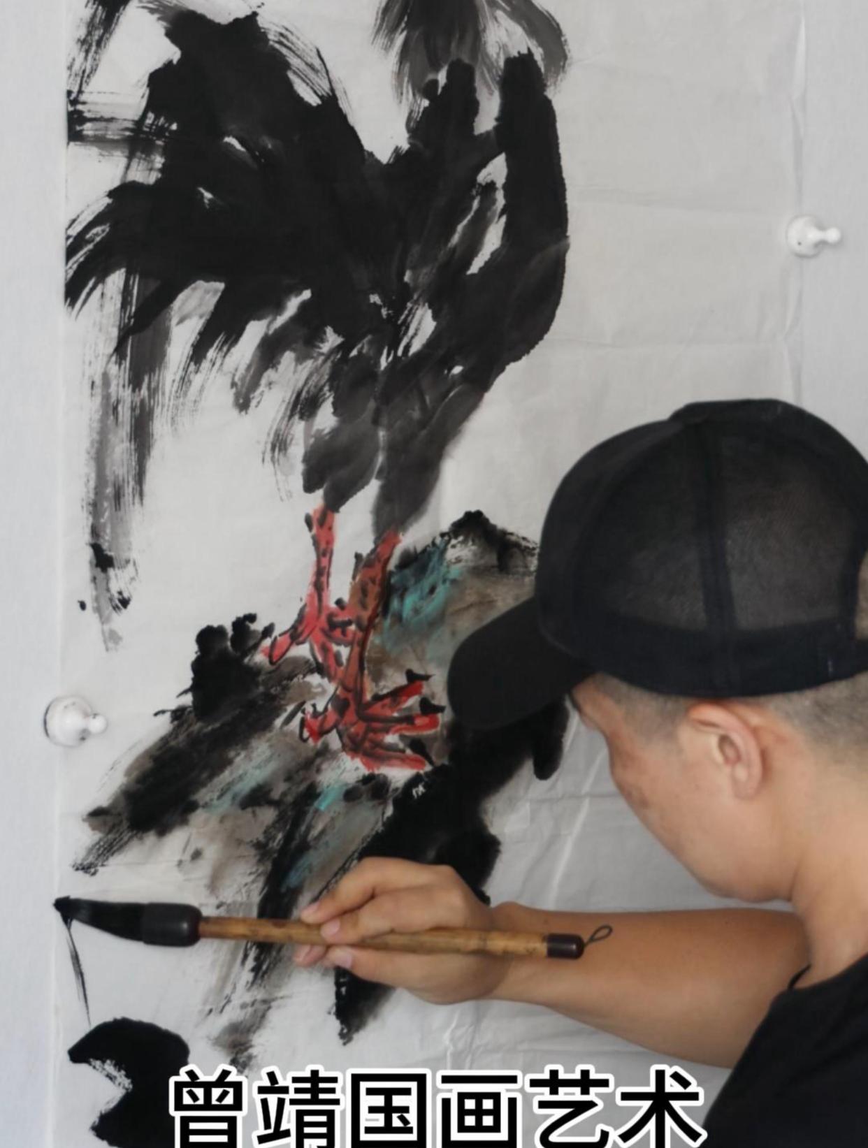 曾靖国画葡萄公鸡吉祥丰收国画教学