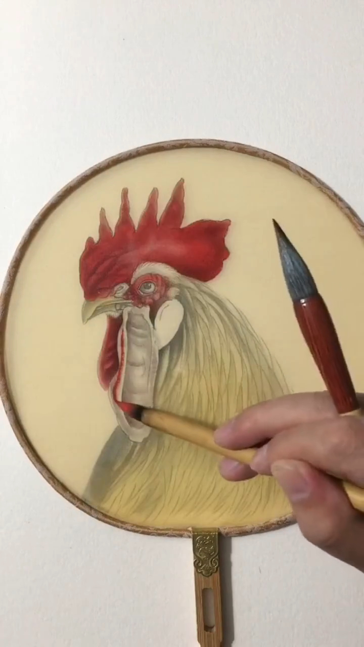 工笔画:团扇公鸡