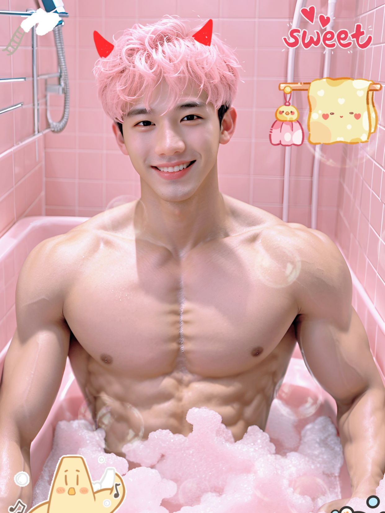 粉色肌肉男孩 治愈系笑容 腹肌男友 男生头像