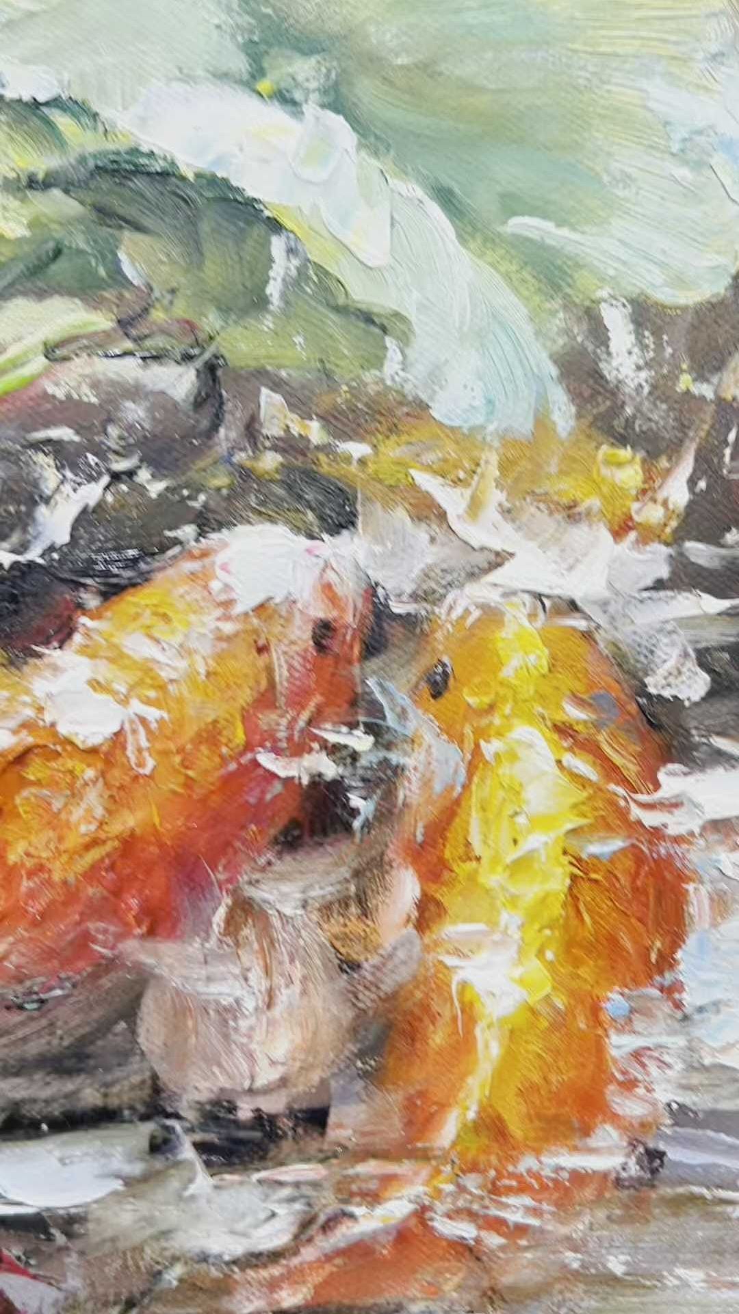 油画印象荷韵锦鲤绘画艺术绘画@油画杰老师