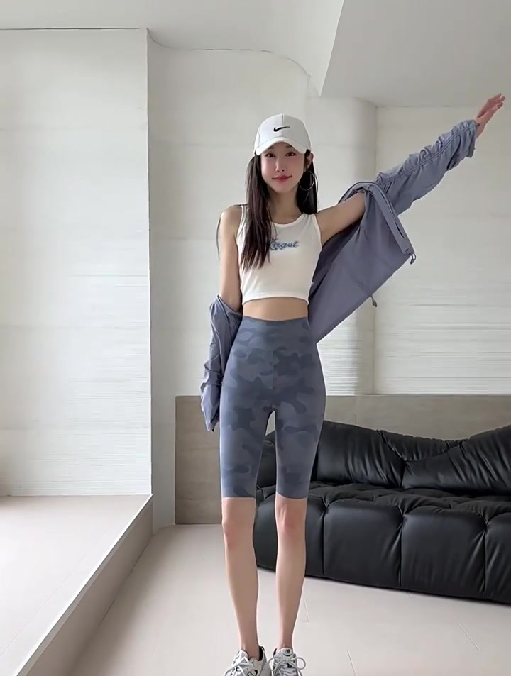 春夏修身迷彩短裤鲨鱼皮芭比骑行裤女外穿五分裤运动瑜伽打底裤