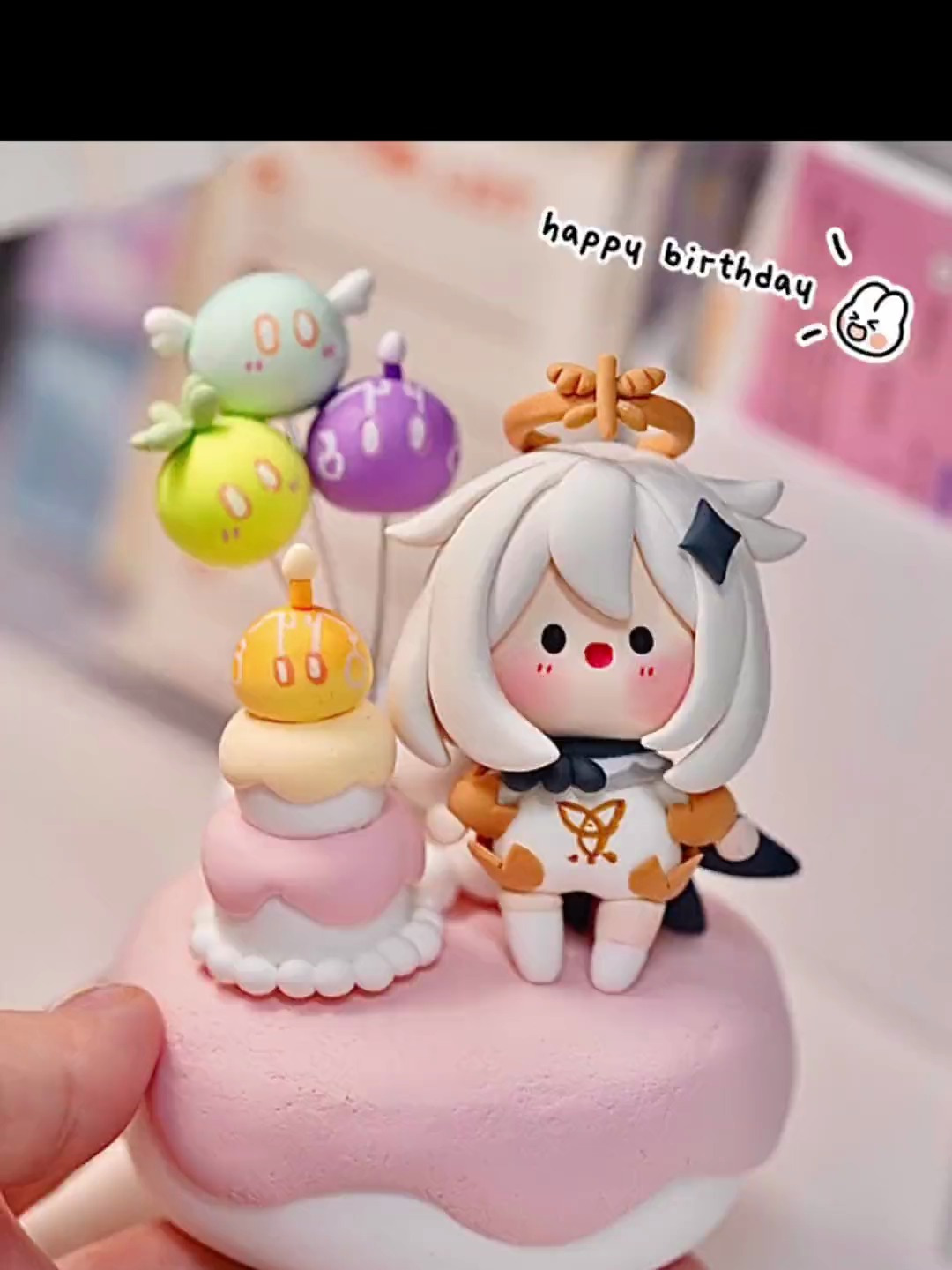 可爱派蒙生日蛋糕呀 原神黏土手工 可以和应急食品一起吃的小蛋糕