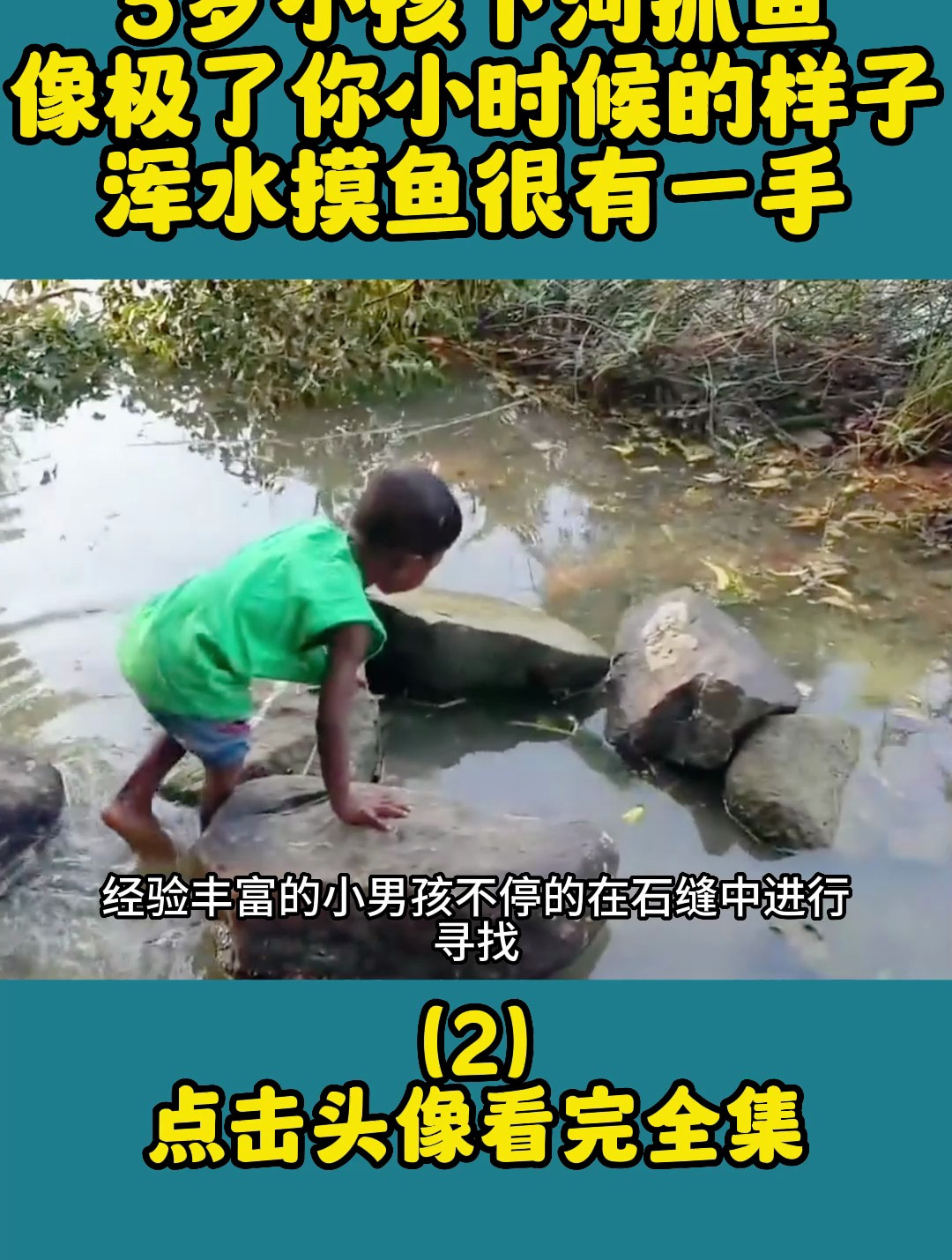 5岁小孩下河抓鱼,像极了你小时候的样子,浑水摸鱼很有一手(2)