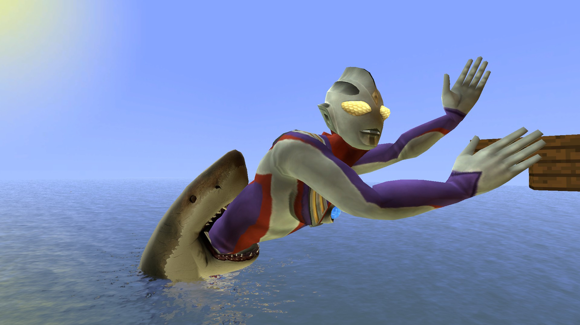 迪迦奥特曼在海里要被鲨鱼吞下去了,要怎么救出来呢?