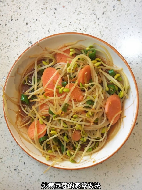 炒黄豆芽的家常做法,分享一道黄豆芽炒辣椒火腿肠