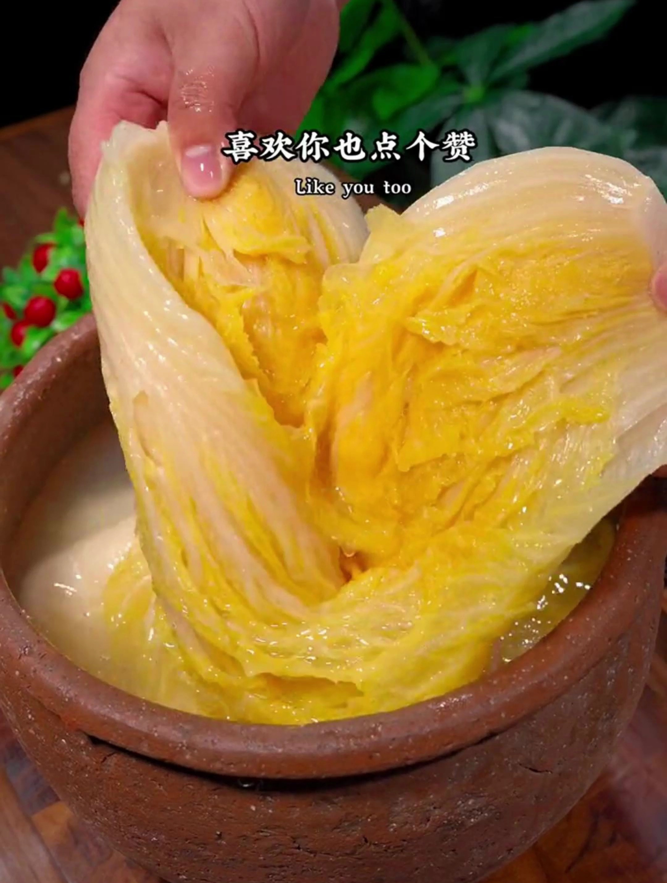 这样腌制的酸菜色泽金黄,发酵快,非常好吃