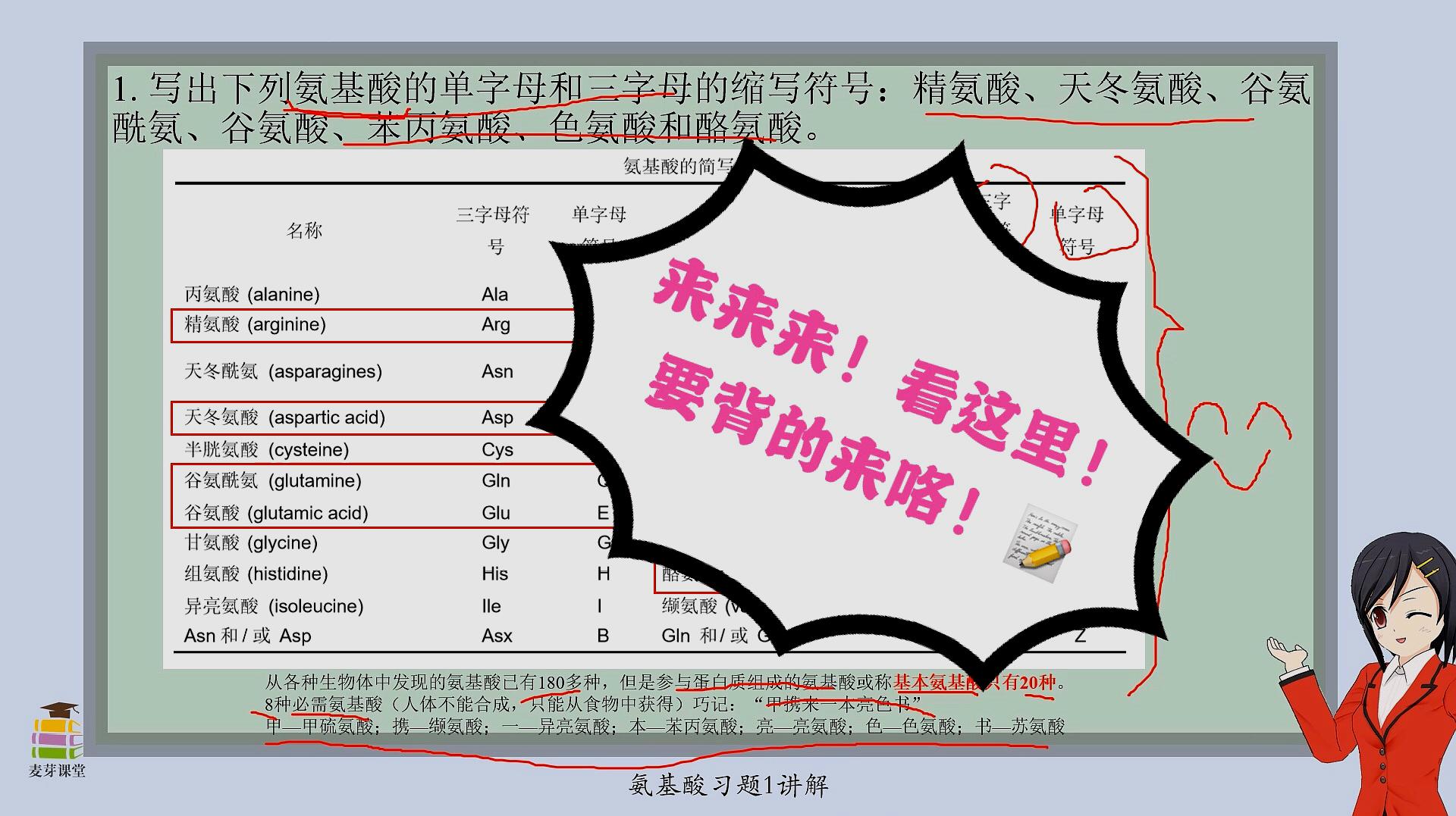 [图]生物化学氨基酸篇1.写出下列氨基酸的单字母和三字母的缩写符号