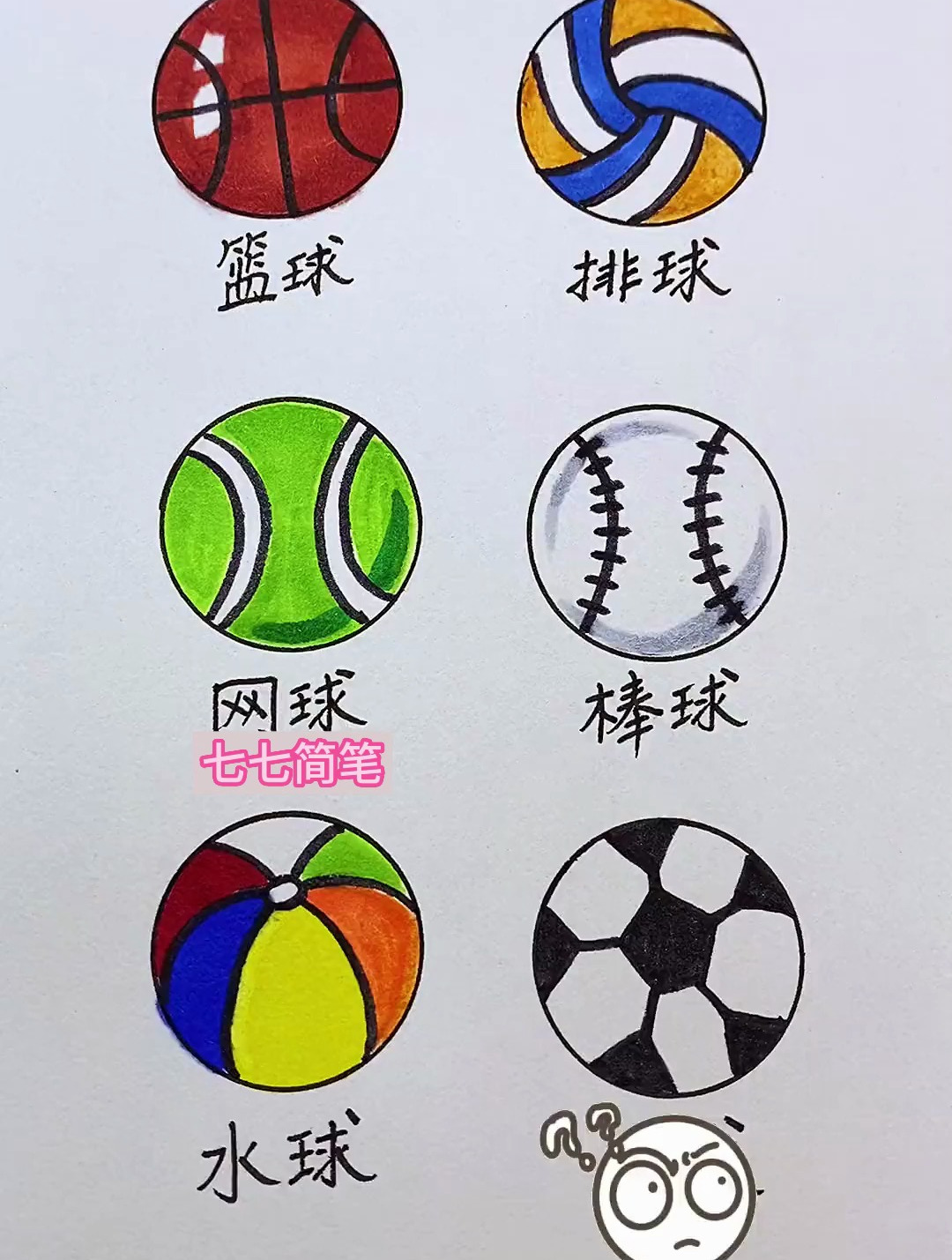 你喜欢打哪种球?画出来告诉我好吗?简笔画 一学就会系列