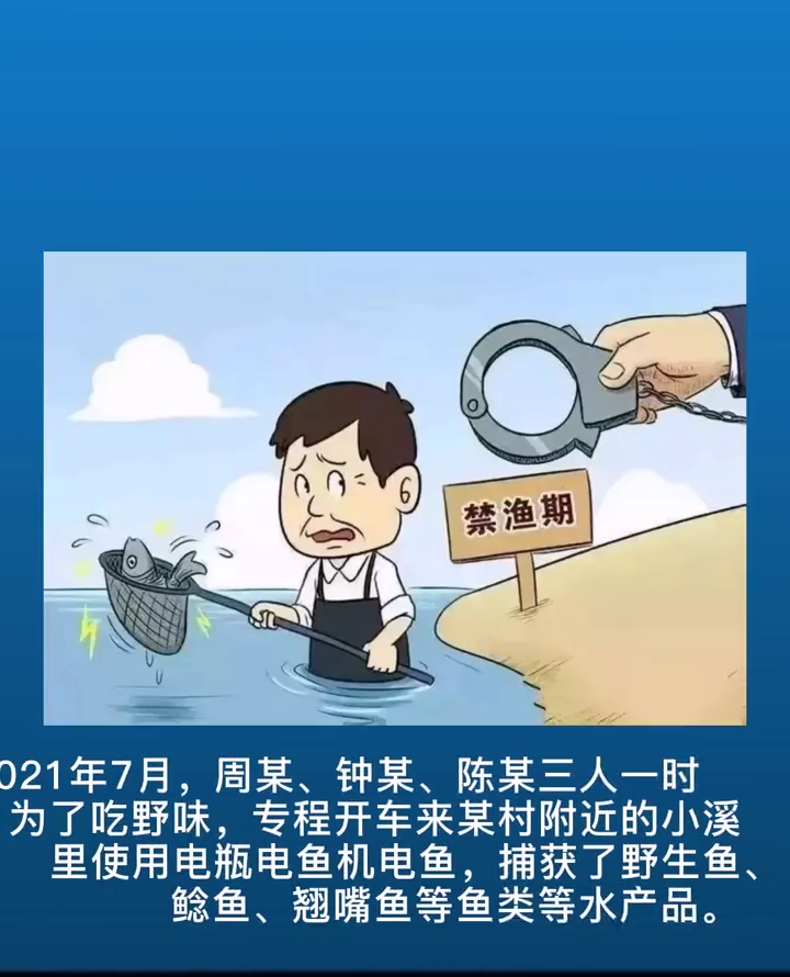 三男子使用电瓶非法电鱼,拘!