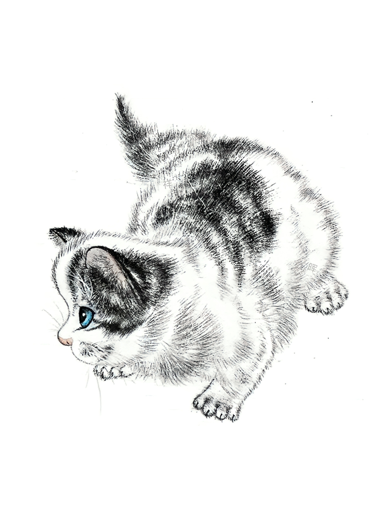 国画猫工笔画小猫的画法步骤,跟着教程学画画,教你纯手绘工笔画