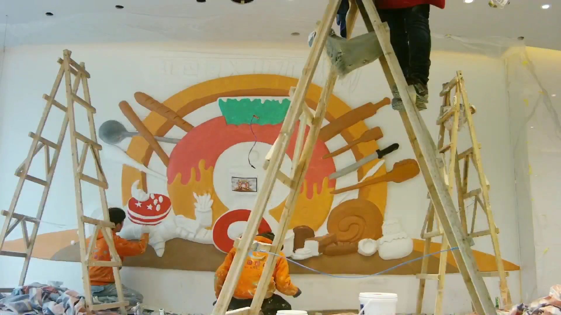 蛋糕店浮雕加彩绘案例完整施工过程视频