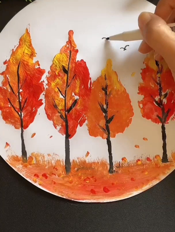大树的不同画法,你更喜欢哪一种呢 秋天的落叶手工 树叶贴画