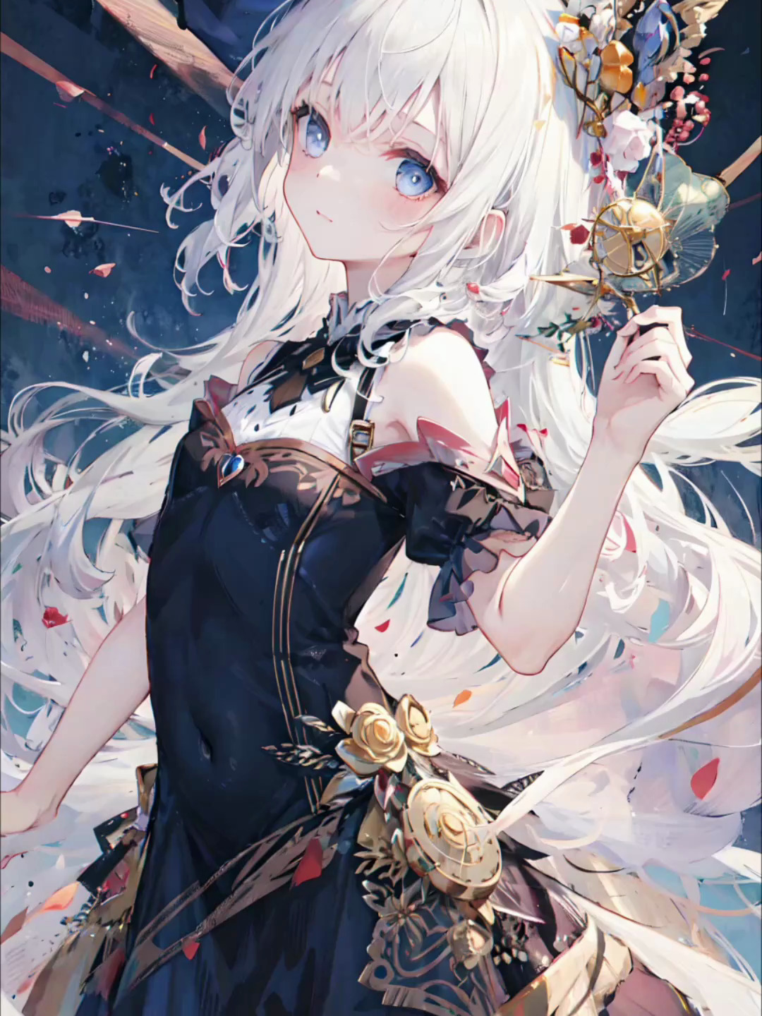 二次元插画动态—黑色礼服