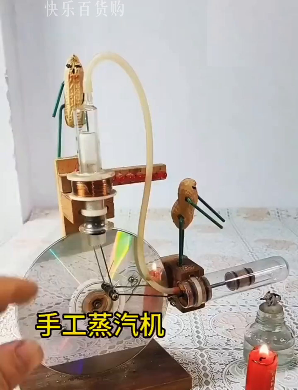纯手工打造的木制蒸汽机,零件齐全,转速给力!