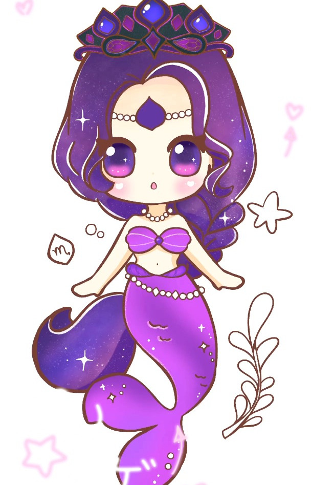 星座美人鱼公主动漫简笔画,卡通公主简笔画,可爱公主手绘卡通画